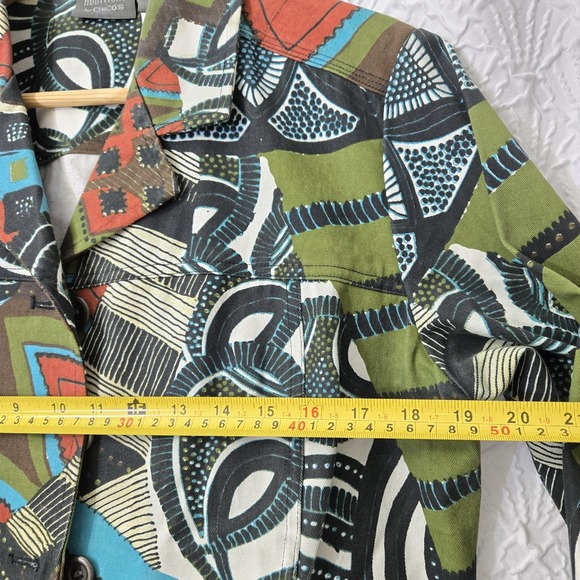 Additions by Chico's Geometric Grovy Canvas Button Up Relaxed Fit Jacket Sz 1 /M - Picture 11 of 13